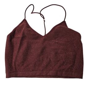 Colsie Maroon Crop Top V Neck Sleeveless Casual Sparkly‎ Tank Top